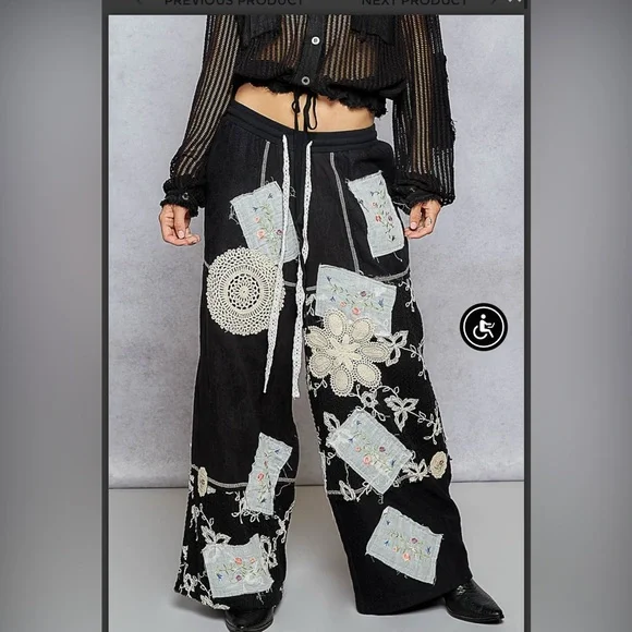 POL BLCK CRAZY ABOUT YOU PATCHWORK BOTTOMS Patterned Patchwork Women's Pants - Picture 3 of 8